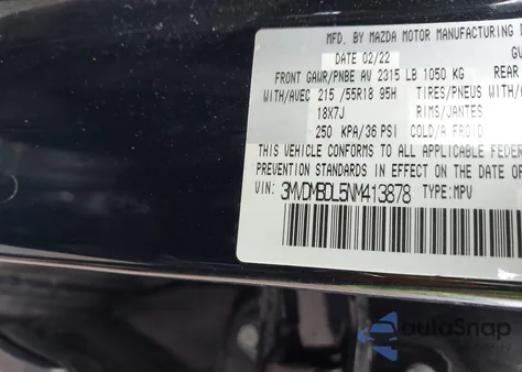 2022 Mazda Cx-30 Premium z USA, uszkodzony, nr VIN 3MVDMBDL5NM413878